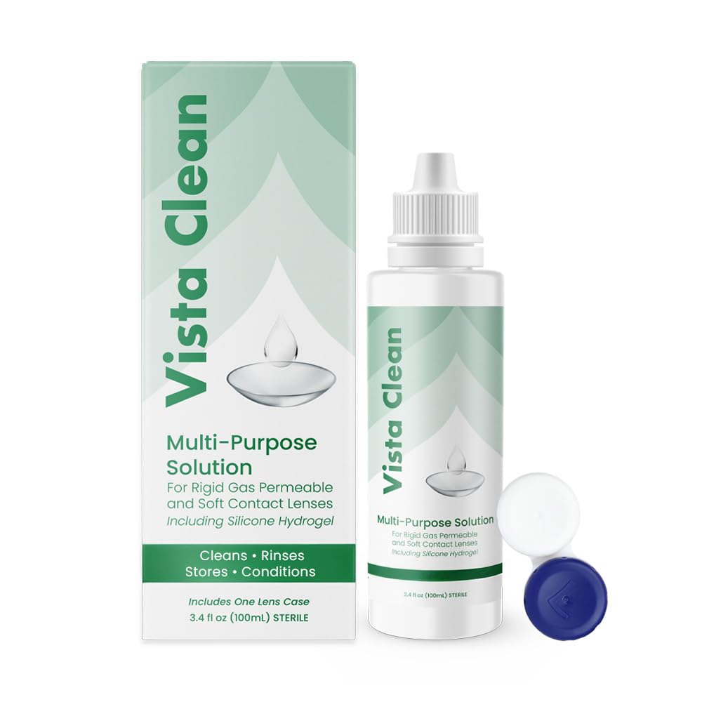Vista Clean Multi-Purpose Solution for Scleral and Gas Permeable Contact Lenses, 3.4 fl oz, Includes Lens Case