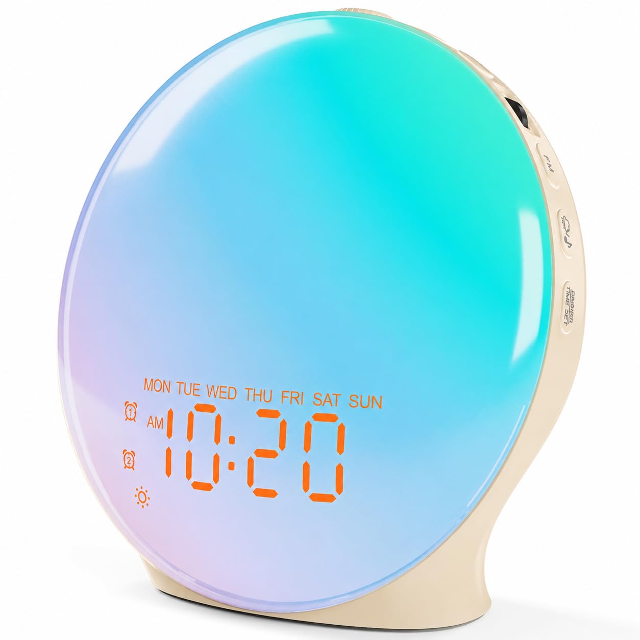 JALL Full Screen Dimmer Sunrise Alarm Clocks for Bedrooms, Wake Up Light with FM Radio, 25 White Noise Sleep Sounds, Bluetooth Speaker, Dual Alarms Bedside Clock for Heavy Sleepers