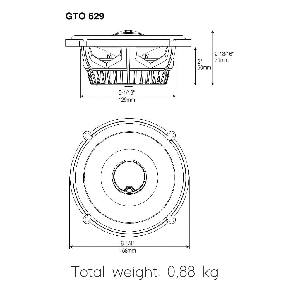 GK SOUND 2 x 2-Way Coaxial Speakers GTO629 GTO 629 16.5cm 165mm 6.5" 60 Watts RMS 180 Watts MAX Impedance 3 Ohm SPL Car, Black, Pair Kit