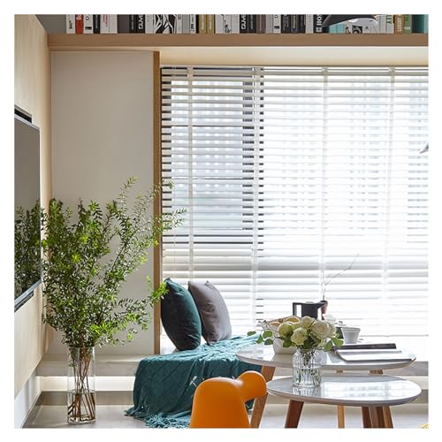 Store horizontal en bois blanc avec lattes de 50 mm réglables