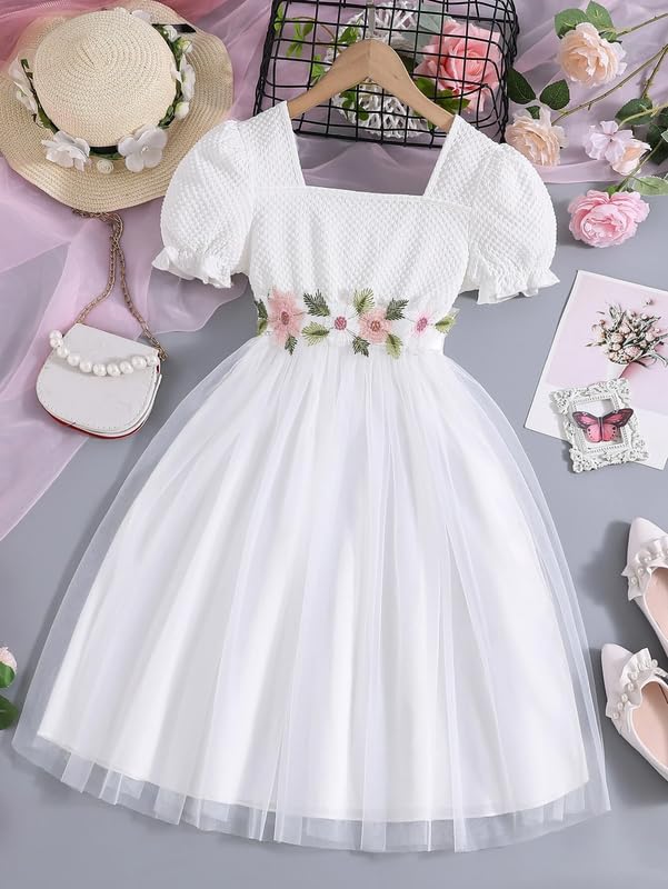 Image of Niren Enterprise Floral Embroidery Work Belt Short Sleeve Square Neck Boxer and net Flared Baby Girl Frock, Pack of 1