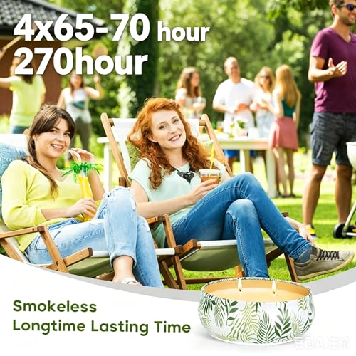 Citronella Kerze Outdoor Groß 4x180g - 270h Brenndauer Citronella Kerze mit 2-Docht System -Outdoor Kerze für Garten, Terrasse & Picknick,Kerzen Geschenksets