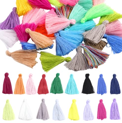 AFCJLTO 50 peças mini pingente de borla de algodão feito à mão, mini franjas de franjas, pendentes de borlas, borlas decorativas, mini borlas coloridas para artesanato DIY, versátil, cor aleatória