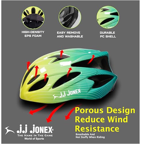 Image of JJ Jonex Adjustable Cycling & Skating Helmet with Detachable Visor | Light Weight | Adjustable Strap with Comfortable Chin Padding | Blue | Medium Size | (Green, Medium)