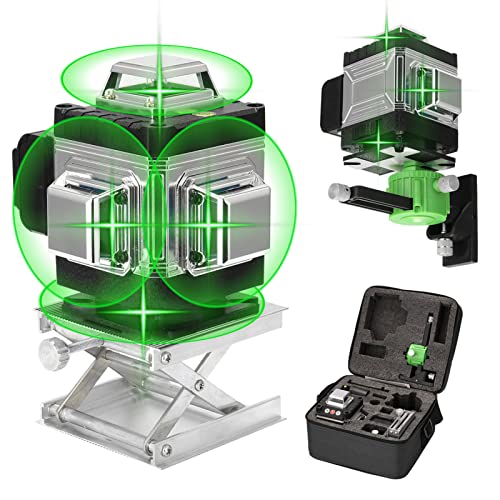 Niveau laser en 4 x 360° 4D 16 Lignes Auo-équilibrage du Niau Laser Vert Rotatif Outil de Niveau Vertical Horizontal avec d'auto-Nivellement IP54 Batteries Rechargeables