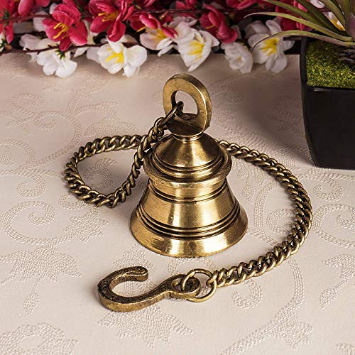 pranchi Brass Wall Hanging Bells for Home Mandir Temple Living Room Decoration Pooja Decorative Items Door Ding Dong Puja Bell Air Size 2.5 x 3 Inch Chain Length 20 Inches Gold Color Pack of Four. - Image 2 thumbnail
