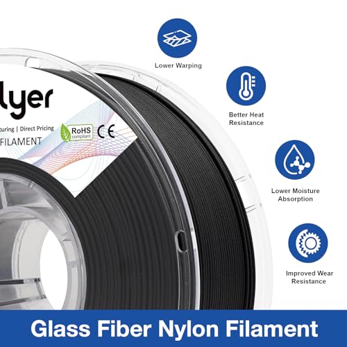 Image of YXPOLYER Nylon Glass Filled Filament Black Nylon Glass Fiber 3D Printer Filament PA6-GF 1kg with Reusable PC Spool