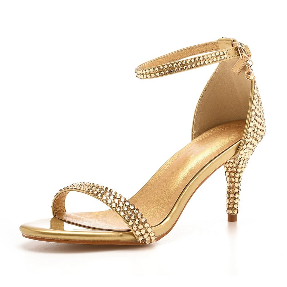 Femmes Talons Hauts Sandales à lanières avec Bout Ouvert Rond Sexy Confortable Cheville Sangle Stiletto Mariage Bal Fête