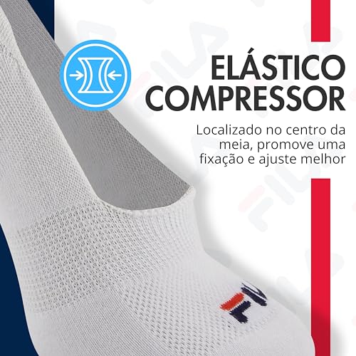 FILA Kit 6 Pares Meia Sapatilha Invisível Borda de Silicone Interna Faixa Tensora Sola Atoalhada Adu