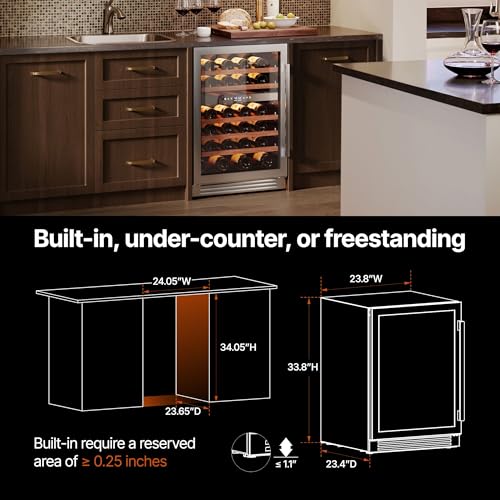 Image of Ca'Lefort 24 Inch Wine Fridge - 52 Bottle Wine Cooler Refrigerator | 40-65F Touch Control, Dual-Pane Glass Door, Adjustable Shelves, 3-Color LED, Built-In or Under Counter for Home Bar /Kitchen