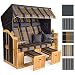 Produktbild Strandkorb Deluxe Polyrattan Sylt Ostsee Volllieger inkl. 6X Kissen XXL160cm Grau-Gold Karo