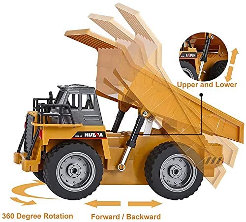 Remote Control Construction Dump Truck Toy 2.4G Rc 6 Channel Bulldozer 4 Wheel Driver Mine Construction Alloy Metal Vehicle Truck 1:18 With 2 Rechargeable Batteries For Boys Birthday Xmas Gift #TOP6