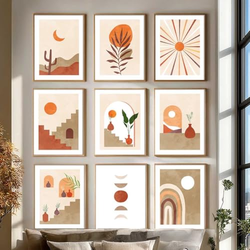 Image of kotart Aesthetic Abstract Art Home Decoration | Boho Floral Paintings With Frame For Living Room Bed Room Hotel Wall Decor Digital Reprint Set of 9 (13X17 inch)