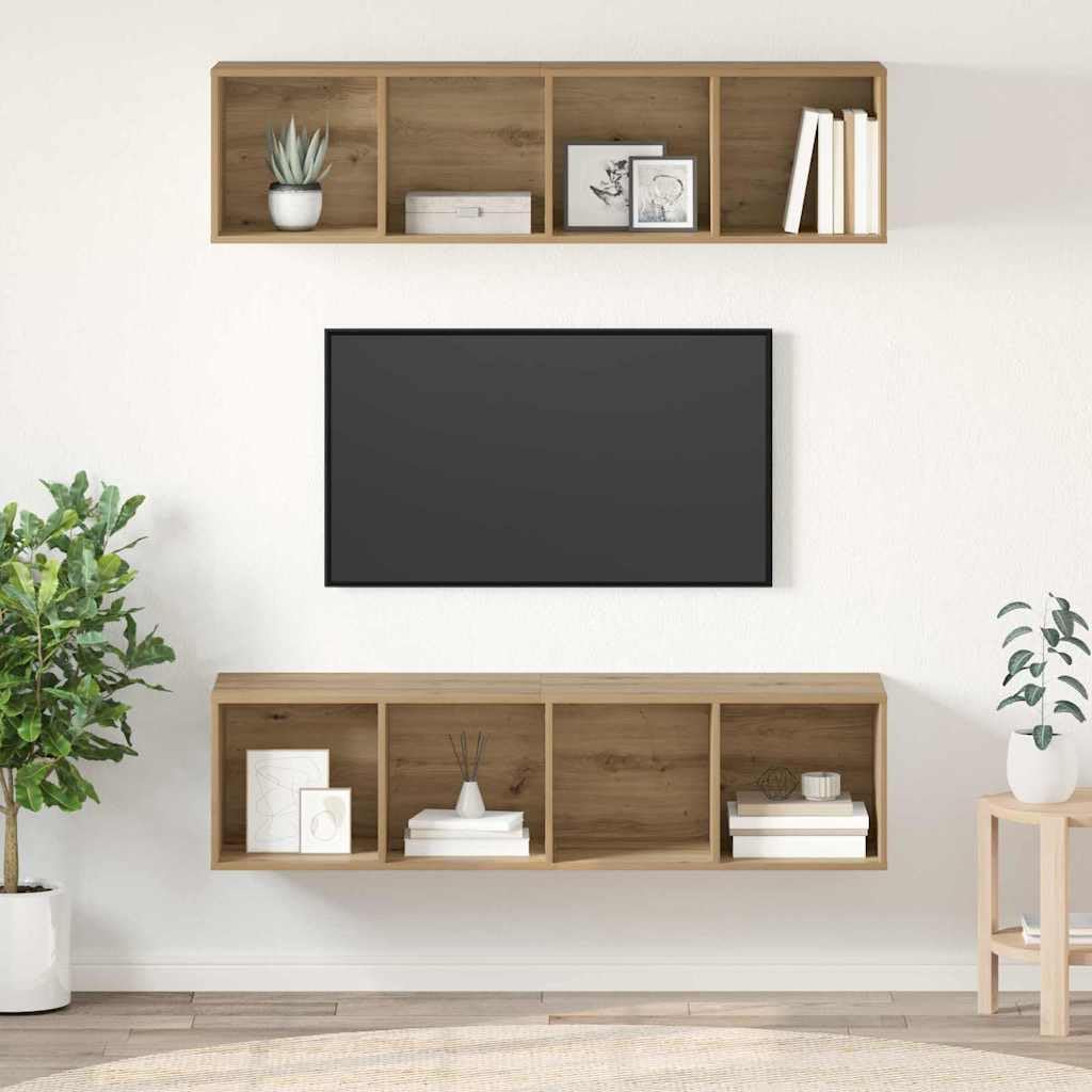 Zestaw szafek pod telewizor z materiału drewnopochodnego w kolorze dębu Artisan, 2 sztuki, montowana na ścianie, zajmuje mało miejsca do przechowywania, regał i półka do salonu, kina