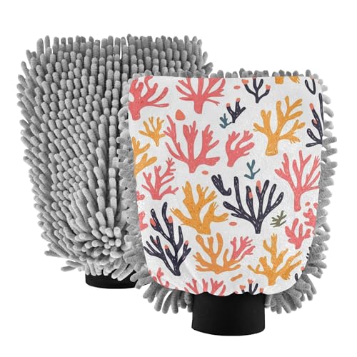 Cute Cartoon Corals Microfiber Car Wash Mitt 2 Pack Cars Washing Mitts Scratch-Free Clean Sponges for Auto Cleaning