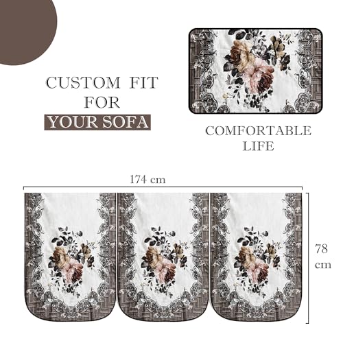 Image of Kuber Industries (Set of 6) Stylish & Durable Velvet Sofa Covers 3 Seater | Washable Sofa Protector /Mat | Suitable Slipcover for Living Room & Office | Check Border - Brown
