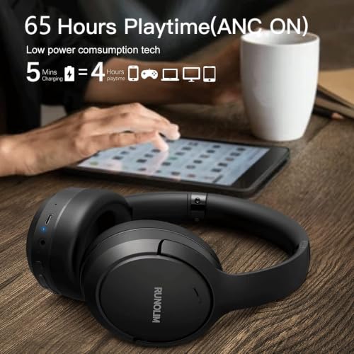 Image of RUNOLIM Hybrid Active Noise Cancelling Headphones, Wireless Over Ear Bluetooth Headphones with Microphone, 100H Playtime, Foldable Headphone with HiFi Audio, Deep Bass for Home Travel Office