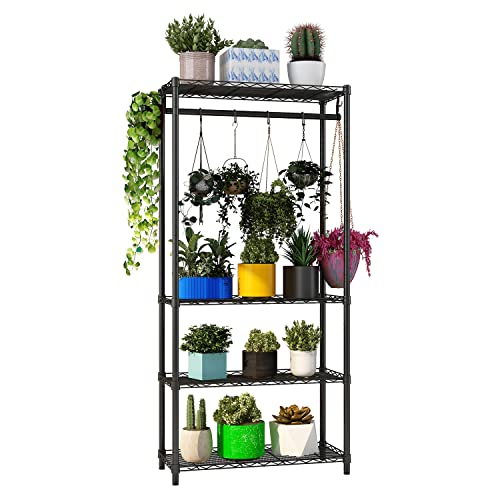 Xiofio 4-Tier Plant Shelf For Indoor Plants Outdoor, Large Multiple Flower Pot Holder Rack，Hanging Plant Stand Adjustable Plant Stand Suitable For Bedroom Living Room Balcony Garden,Black #TOP2