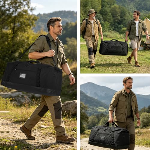 Image of TUGUAN Extra Large Duffle Bag for Men, 100L Big Duffel Bag for Travel Sports Gym Equipment Bags W /Adjustable Shoulder Strap Overnight Weeekender Bag for Trip Camping Hiking Baseball Soccer, XL Black