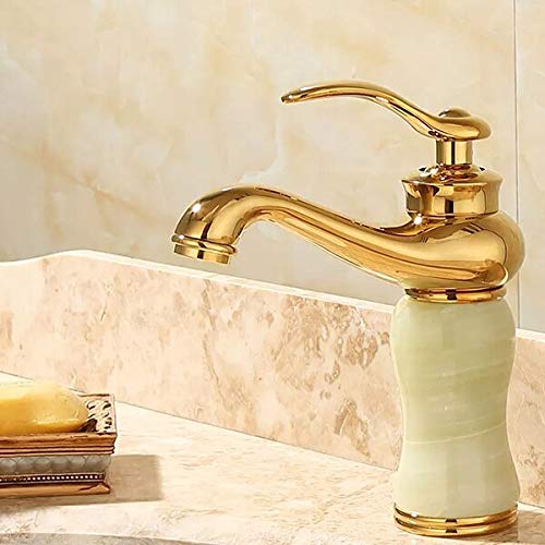 Mitigeur d'évier de salle de bain en laiton or et jade bordeaux