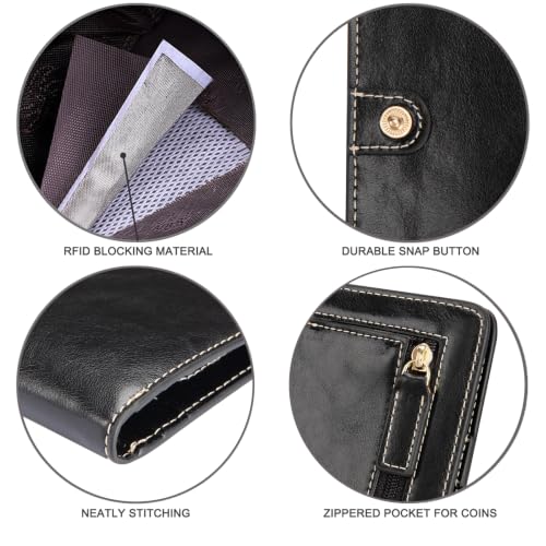 Image of Itslife Women's Rfid Blocking Small Compact Bifold Leather Pocket Wallet Ladies Mini Purse with id Window (Waxed Black)