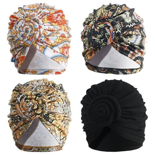 Image of KYNARI Turban Head Wraps for Women, Pretied Stretch Bonnet Hair Wrap | African Knot Turban Hats Pre Twist Headwear Soft Head Scarf Elastic and Breathable Head Covering Cancer Caps for Black Women