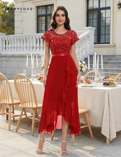 Image of BeryLove Formal Dresses for Women 2026 Wedding Guest with Slit Cocktail Elegant Lace Long Prom Dress