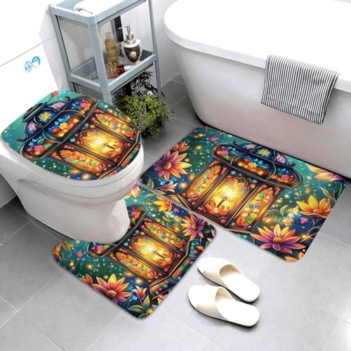 Funda para asiento de inodoro y alfombrilla de baño de microfibra suave set 4