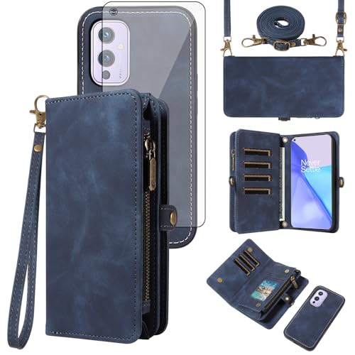 OnePlus 9 5G étui Asuwish avec portefeuille amovible et protection en verre trempé