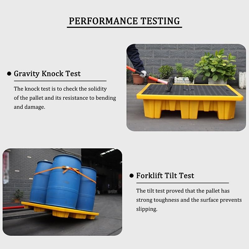 Spill Containment Pallet for Oil Drums, Stackable Industrial Safety Tray with Drain, Modular Spill Platform for Factory & Garage Use - Yellow, 26.2X