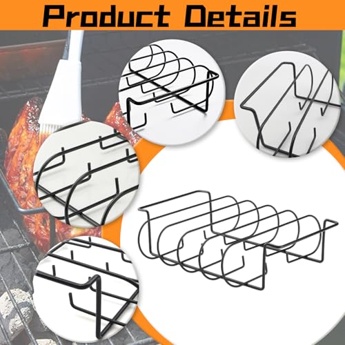 LURNODY Spareribs Halter Grill 31.3 x 25.3 x 7.3 cm Rippchenhalter Grill Zubehör, Edelstahl Braten und Rippchenhalter für 4 Rippchen – Backofen- und Spülmaschinengeeignet