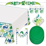 Blue & Green Dinosaur Party Pack - Paper Dessert Plates, Napkins, Cups, Table Cover, Cake Topper,...