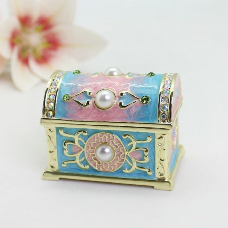 pudełko na biżuterię, Enamel Metal Jewelry Box Portable Ring Earring Case Desktop Storage Craft Gifts