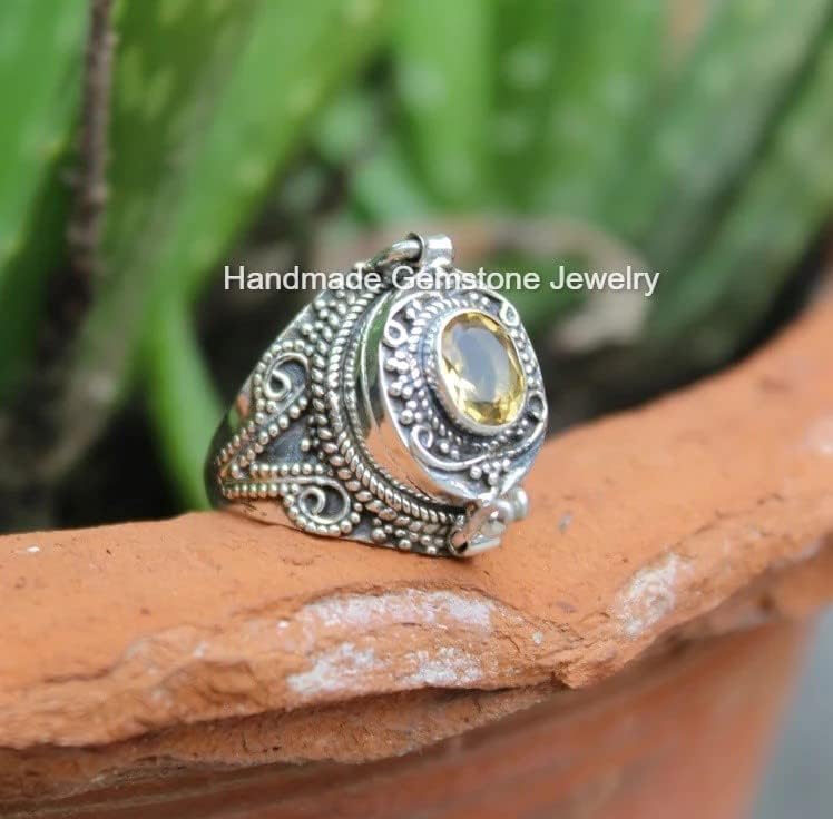 Faceted Citrine Ring, Poison Box Ring, Message Ring, Yellow Stone Ring, Openable Poison Ring, November Birthstone Ring, Boho Ring, Bridesmaid Gifts Ring, Poisoner Ring, Natural Citrine Jewelry