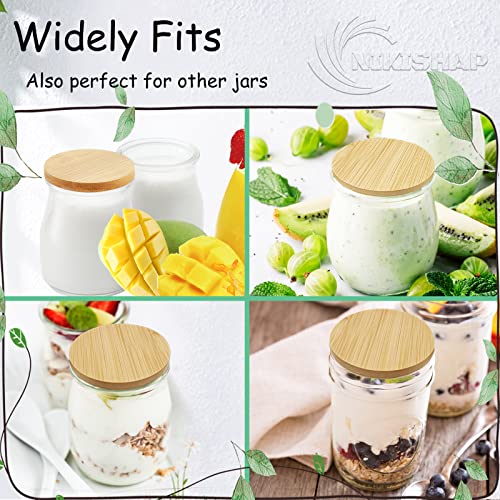 Nikishap Oui Yogurt Jar Lids, 8 Pack Of Jar Lids, Natural Bamboo Lids For Jars, Oui Jar Lids With Silicone Sealing Ring, Suitable For Oui Yogurt Jars & Coffee Bean Jars #TOP4