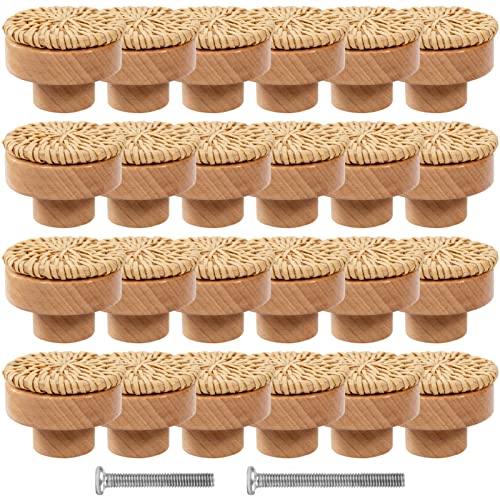 Image of ANPHSIN 24 Pack Boho Rattan Cabinet Dresser Knobs