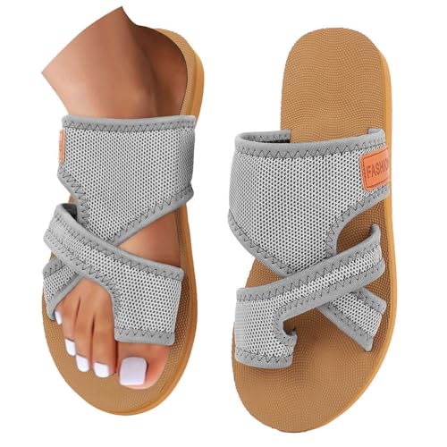 OTEB Sandals for Women Summer Extra Wide Beach Breathable Comfortable Mesh Hollow Mesh Slide Walking Sandals Flip Flops Beach Sandals(Grey2,39 EU)