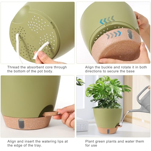 Self Watering Pots for Indoor Plants 12/10/9/8 Inch Large Plastic Self Watering Flower Pots Indoor Outdoor with Drainage Holes, Deep Reservoir,Nursery Planting Pot for Indoor Outdoor Plants - Image 5
