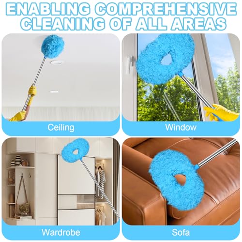 Image of Eunice 13-49.7 Inches Ceiling Fan Duster with Extension Pole, 4-Claw and Round Heads, Adjustable and Removable Fan Cleaner Blade for High Ceiling, Window Door Furniture (Blue)