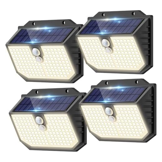 nipify Luz Solar Exterior con Sensor de Movimiento, 4 Paquete 270°Iluminación Focos Led Exterior Solares, Foco Solar Exterior con 3 Modos, IP65 Impermeable Luces Solares Para Jardín, Garaje, Patio