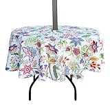 EHouseHome Outdoor and Indoor 60inch Round Tablecloth with Umbrella Hole and Zipper, Waterproof Zippered Patio Cloths, Spring/Summer Table Covers for Backyard Circular Table/BBQs/Picnic