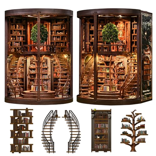 Spilay Book Nook, Wisdom Rings Book Repository DIY Miniature House mit LED-Licht, 3D Holz Puppenhaus Bastelset zum Entspannen & als Deko - Kreatives Geschenk (Valentinstag, Geburtstag)