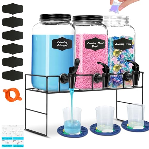 Glass Laundry Detergent Dispenser Set with Stand