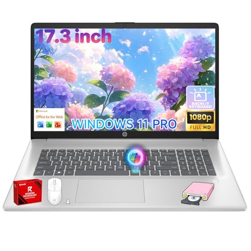 HP 17 Laptop for Business Laptop, 20GB RAM, 512GB SSD, Intel 10-Core i5-1334U, 17.3' FHD Anti-Glare Display, Backlit Keyboard, Fingerprint Reader, Wi-Fi 6, Win 11 Pro, Laptop for Work, School & Home