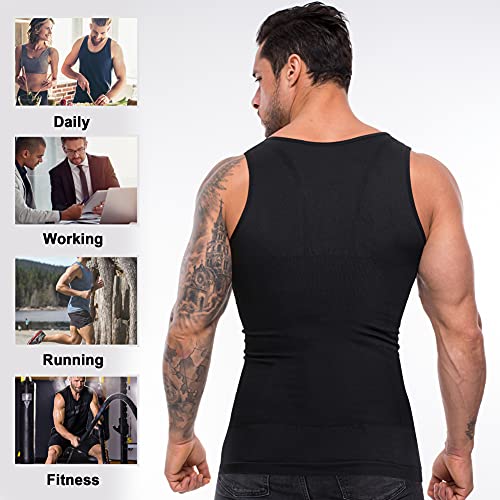 Ifkodei Mens Compression Shirts Slimming Body Shaper Workout Tank Top Vest Tummy Control Shapewear Sleeveless Undershirt (Black, M-L, M) #TOP5