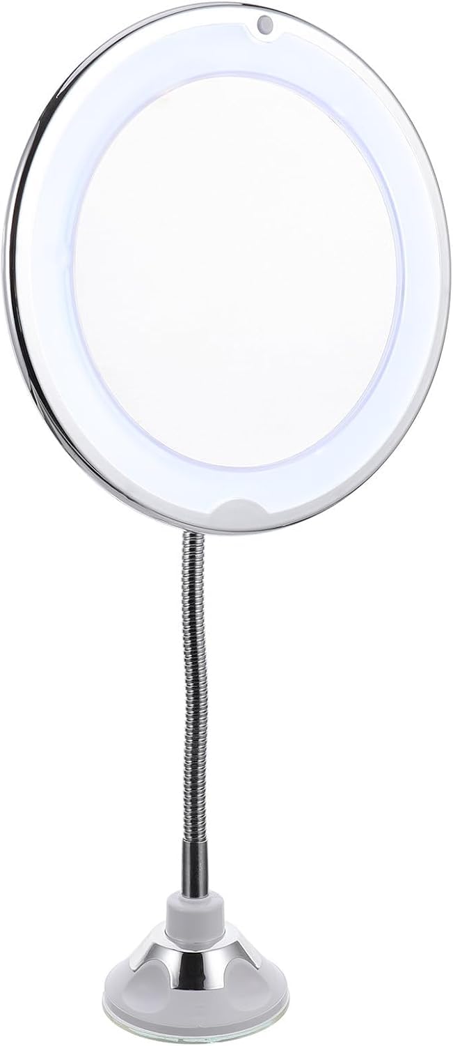 10 x powiększone lusterko do makijażu LED z obrotem o 360° i przyssawką dla łatwej instalacji – idealne do stosowania na blacie w warunkach słabego oświetlenia