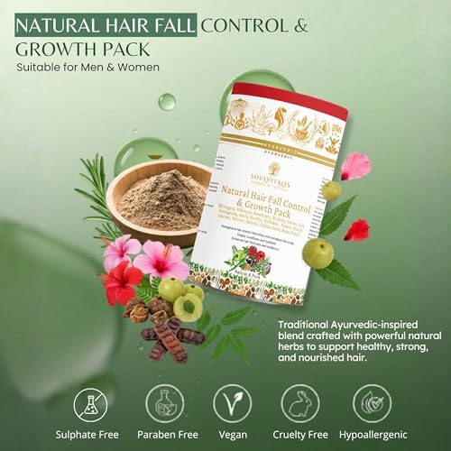 Image of Natural Hair Fall Control & Growth Pack | Ayurvedic Herbal Hair Mask Powder for Hair Growth, Hair Fall Reduction & Scalp Nourishment | Sulphate & Paraben Free Herbal formula with Rosemary, Hibiscus & Bhringraj | For Men & Women | 400g (Pack of 2)