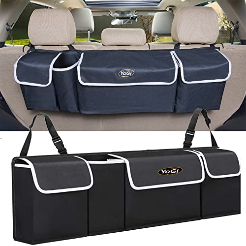 Image of YoGi Prime Car Trunk Organizer - Hanging Cargo Storage Bag for SUVs, Vans, Cars | Waterproof, 4 Pocket Backseat Storage Solution | Easy Install, Durable & Versatile - Ideal Christmas Gift for Drivers