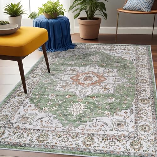 RUUGME Living Room 3x5 Area Rugs - Washable Lightweight Area Rug Stain Resistant Carpet Vintage Soft Rugs for Bedroom Kitchen with Non Slip Backing Home Decor Small Mat 3x5 Sage