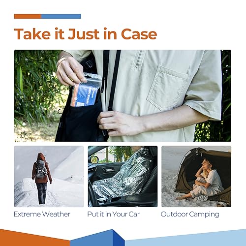 Image of Emergency Blankets 4 Packs, 84 inch L x 52 inch W, Reusable Mylar Thermal Blankets for Survival Gear, Ideal for Camping, Hiking & First Aid, Retains 90% Body Heat in Cold, Snow & Winter Emergencies